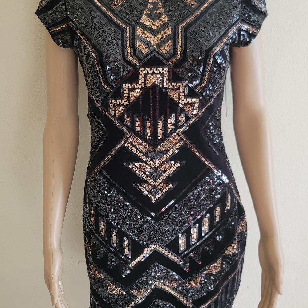 Sequin Geometric Black and White Dress